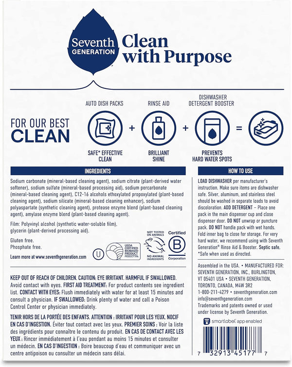Seventh Generation Dishwasher Detergent Packs, Free & Clear - 2