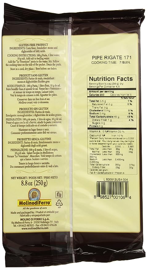 Le Veneziane Corn Pasta, Pipe Rigate - 2