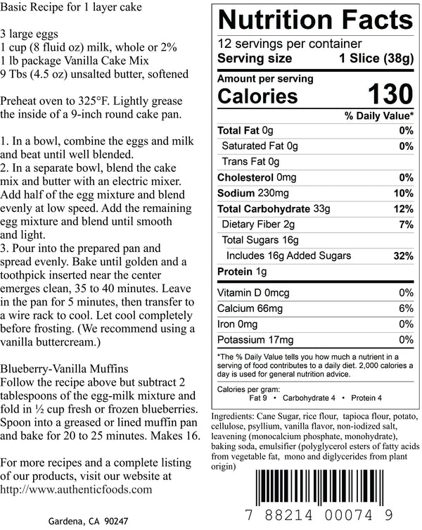 Authentic Foods Vanilla Cake Mix 2 Pack - 3