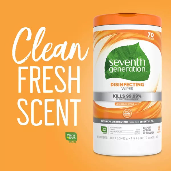 Seventh Generation Disinfecting Wipes - Lemongrass Citrus - 5
